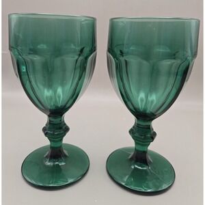 Rare Vintage Goblets Libbey Gibralter Enerald Green Juniper Hand Blown Heavy Lux